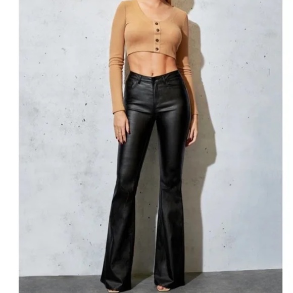 Black Matte Flare Wide Leg Jean pants - Picture 8 of 10